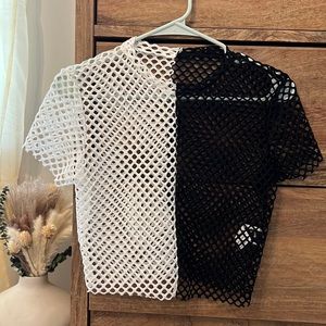 Black/white fish net cropped top.